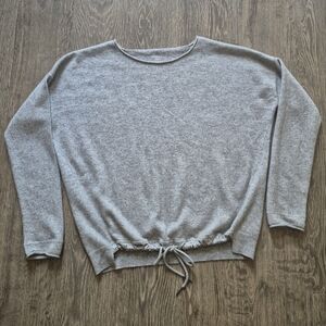Marc Cain Gray Wool Cashmere Blend Knit Sweater. Silk Drawstring Hem Large L